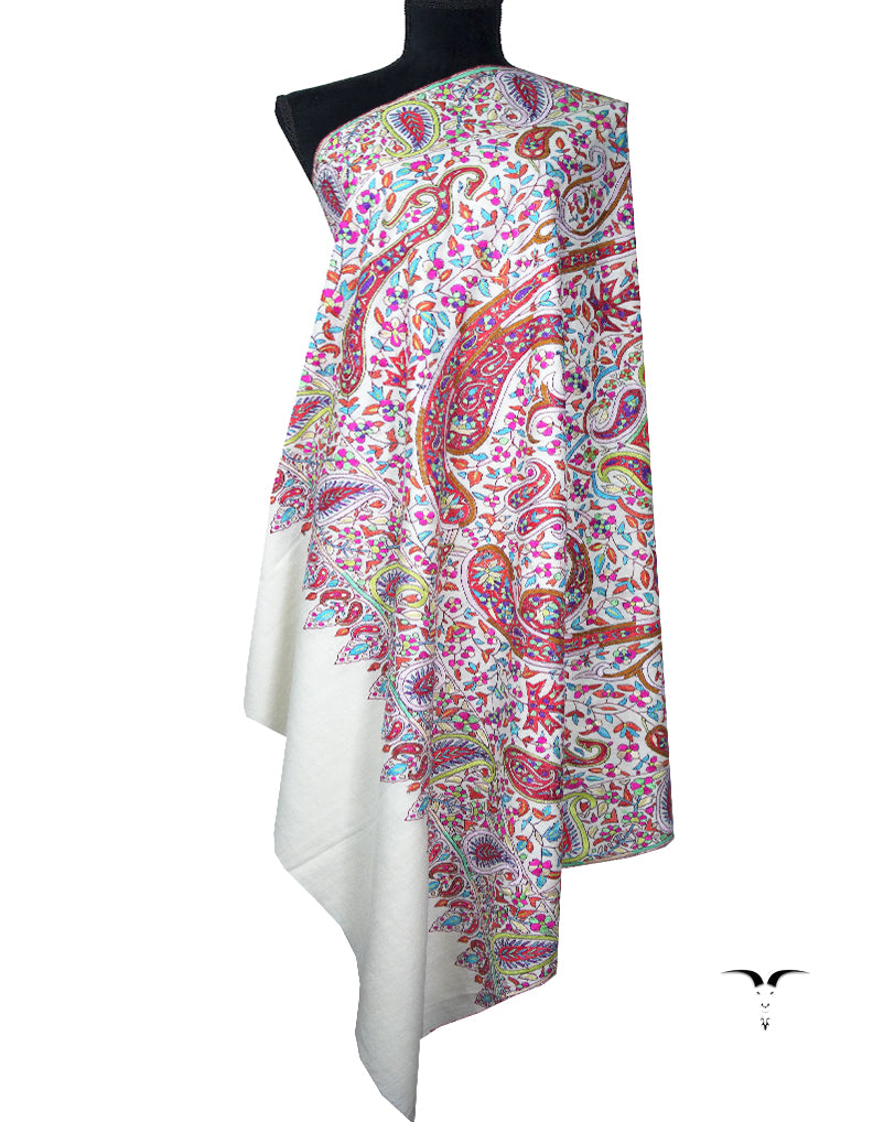 pure white embroidery pashmina shawl 8765