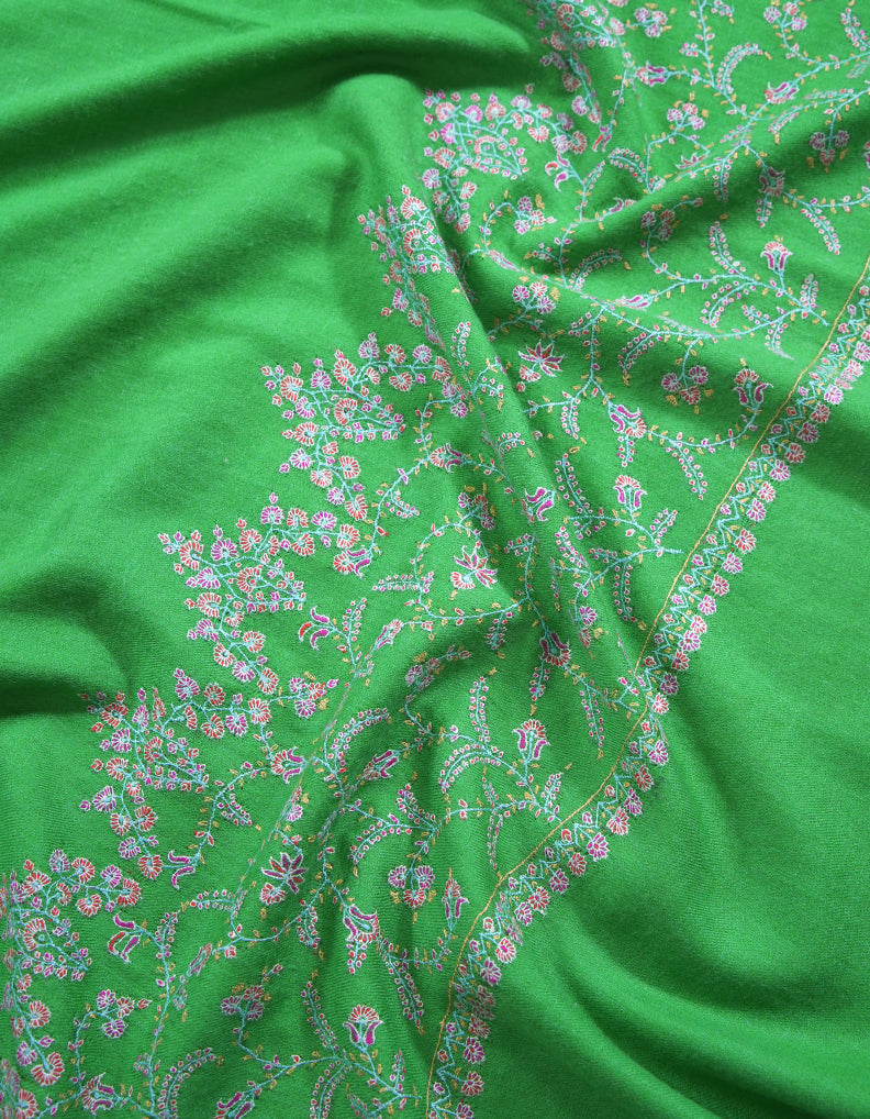 emerald green embroidery pashmina shawl 8775