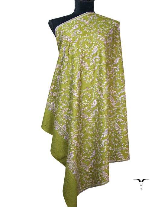 olive green embroidery pashmina shawl 8777