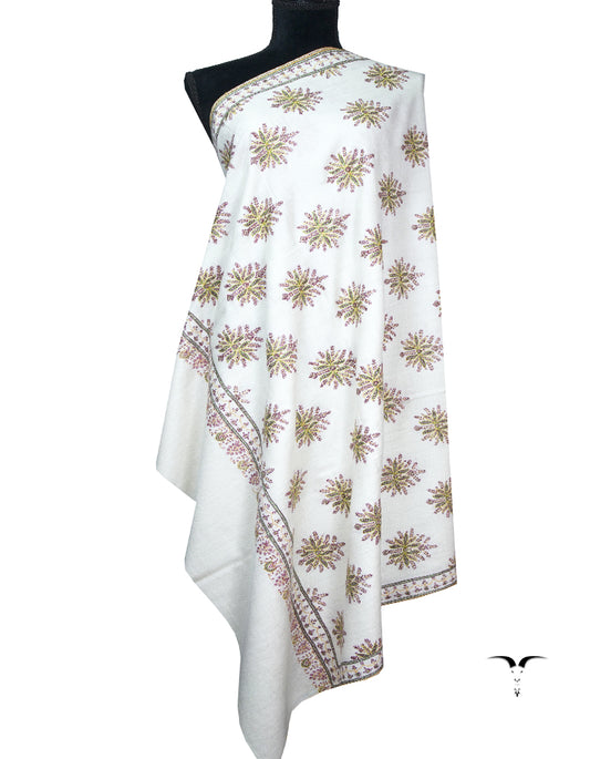 pure white booti embroidery pashmina shawl 8778