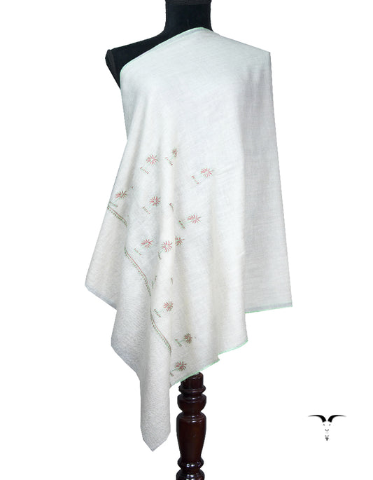 pure white embroidery pashmina stole 8796