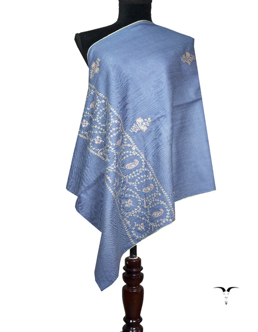 steel blue embroidery pashmina stole 8805