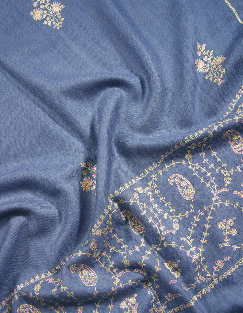 steel blue embroidery pashmina stole 8805