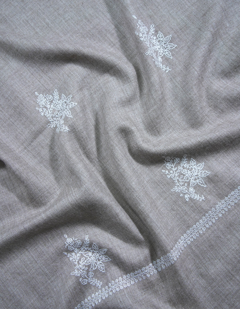 abalone gray booti embroidery pashmina stole 8809