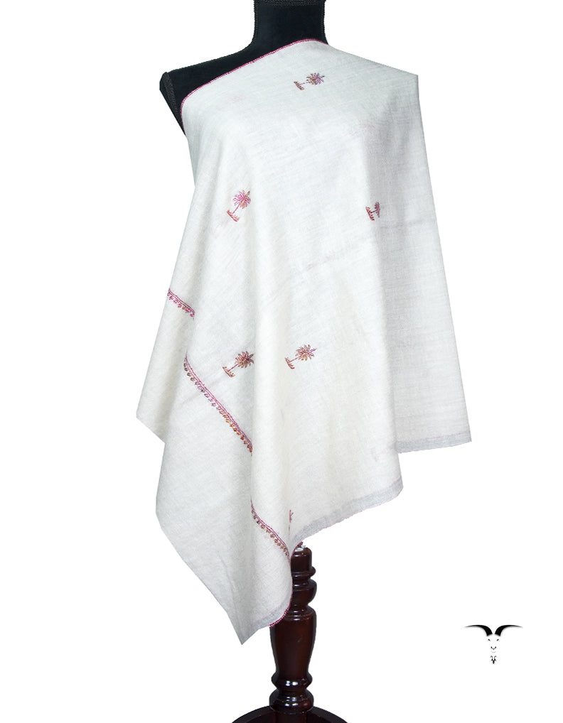 pure white booti embroidery pashmina stole 8814