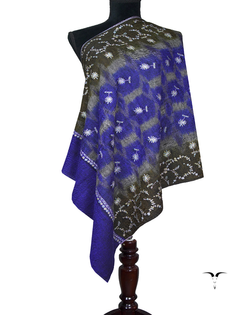 army green and blue booti embroidery pashmina stole 8817