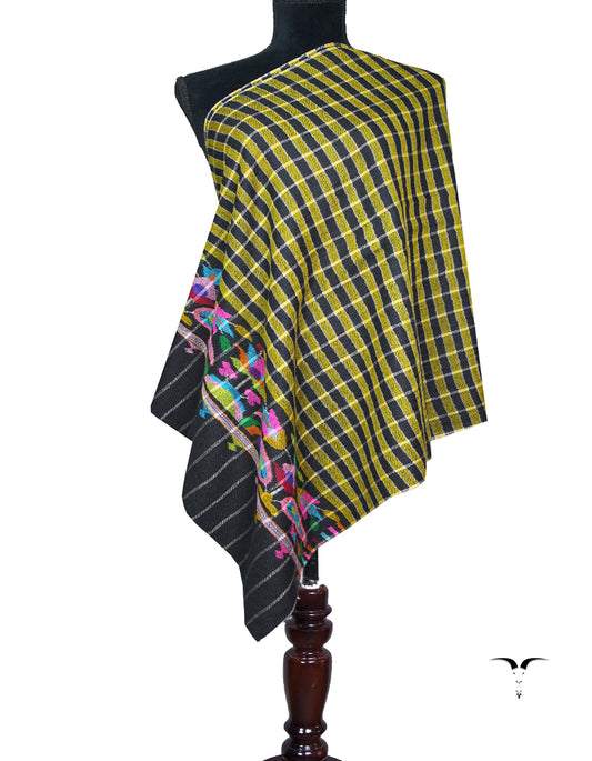 yellow and black check kani palla pashmina stole 8820