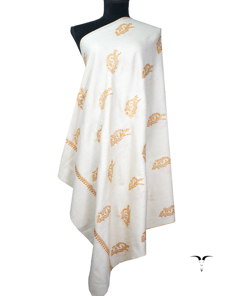 pure white booti embroidery pashmina shawl 8828