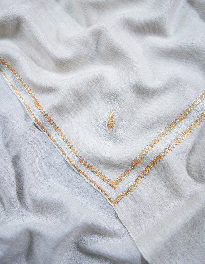 white tilla embroidery pashmina shawl 8834