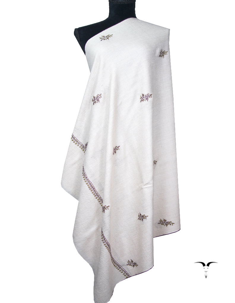 pure white booti embroidery pashmina shawl 8839