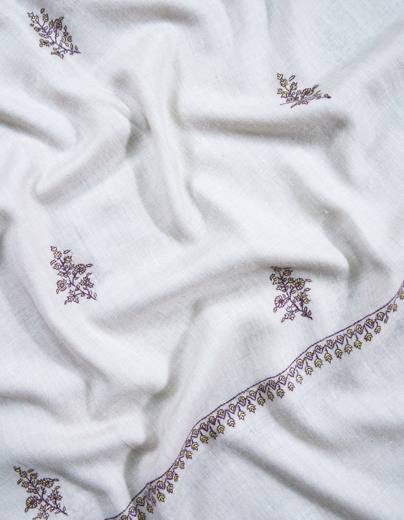 pure white booti embroidery pashmina shawl 8839