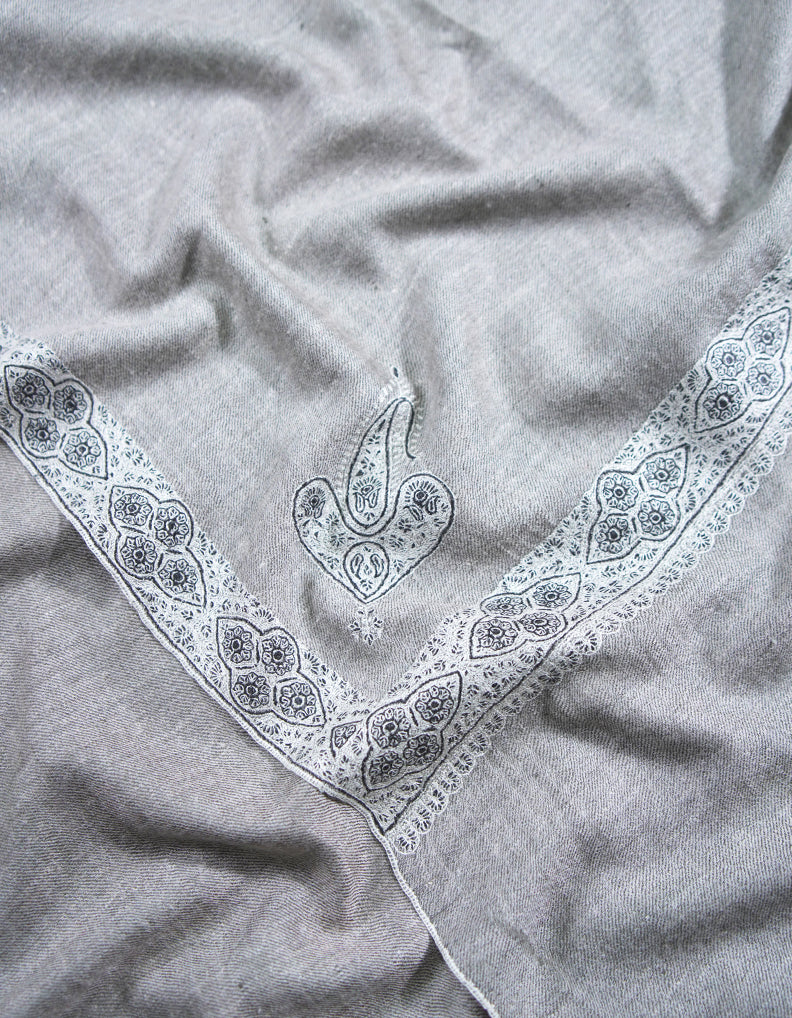 seal gray embroidery pashmina shawl 8845