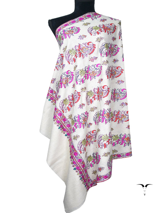 white butis jamma embroidery pashmina shawl 8851