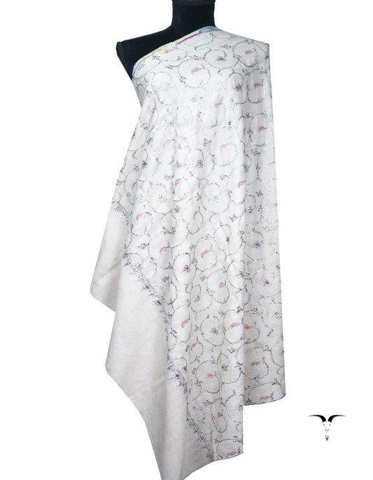 white tilla embroidery pashmina shawl 8852