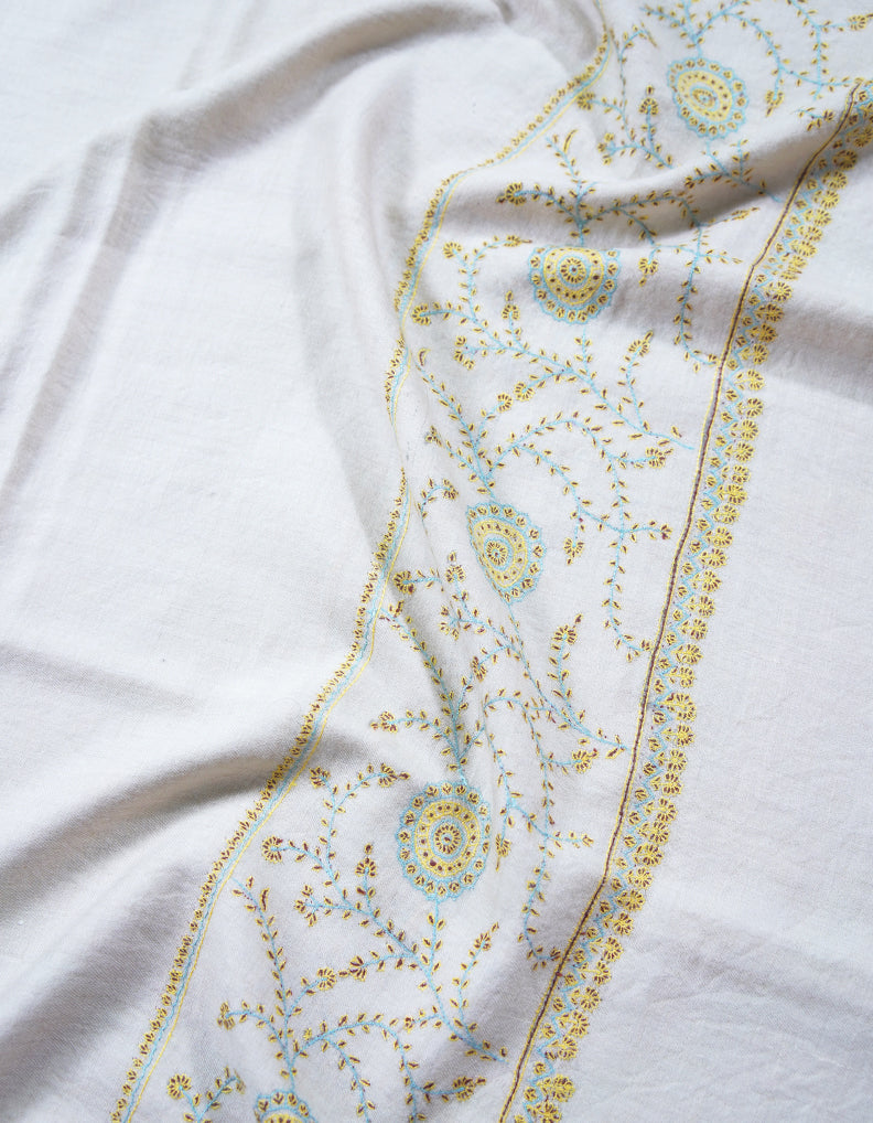 white embroidery pashmina shawl 8896