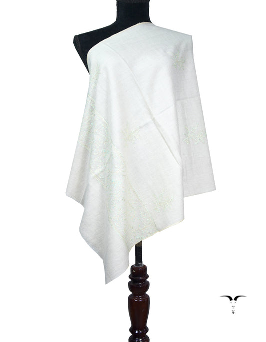 white embroidery pashmina stole 8899