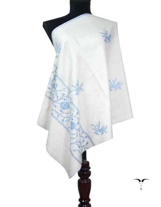 pure white butis embroidery pashmina stole 8908