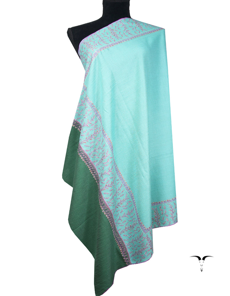 maya blue and green embroidery pashmina shawl 8914