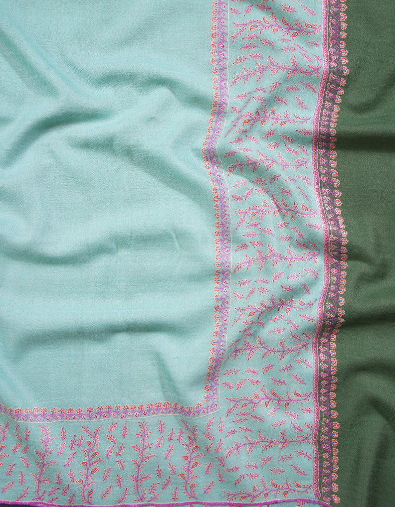 maya blue and green embroidery pashmina shawl 8914