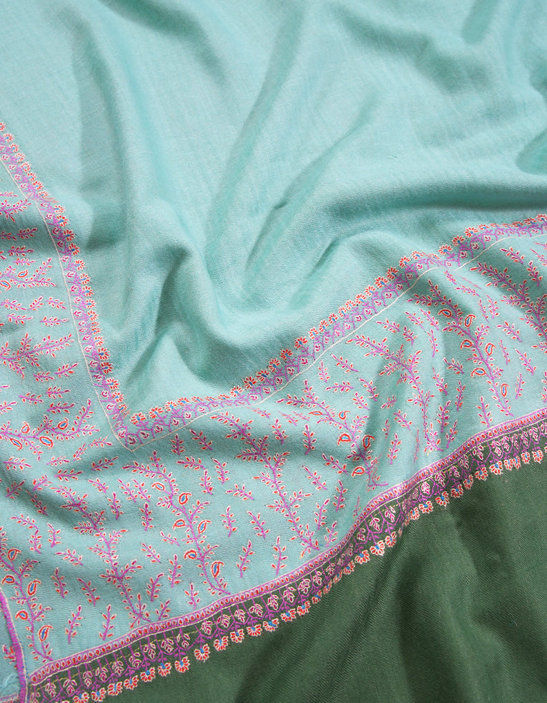 maya blue and green embroidery pashmina shawl 8914