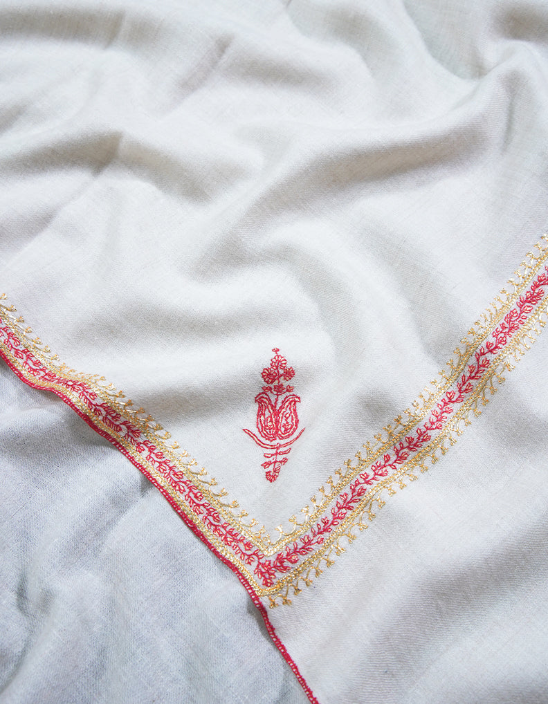 white tilla embroidery pashmina shawl 8915