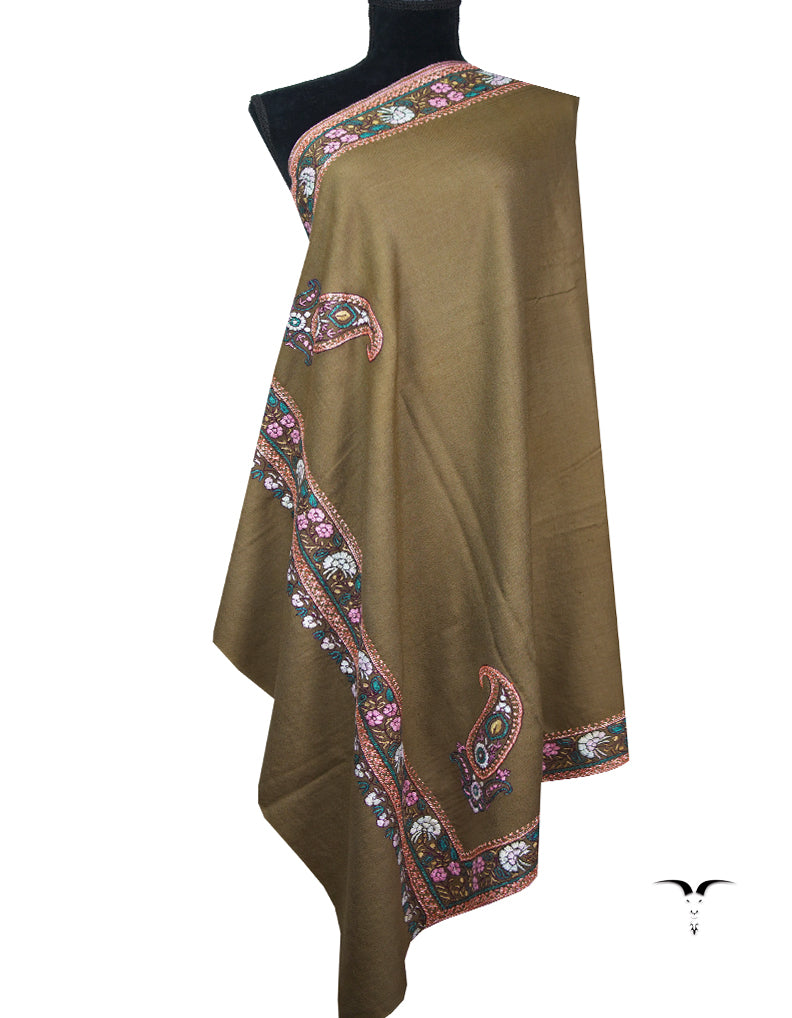 coffee brown embroidery pashmina shawl 8916