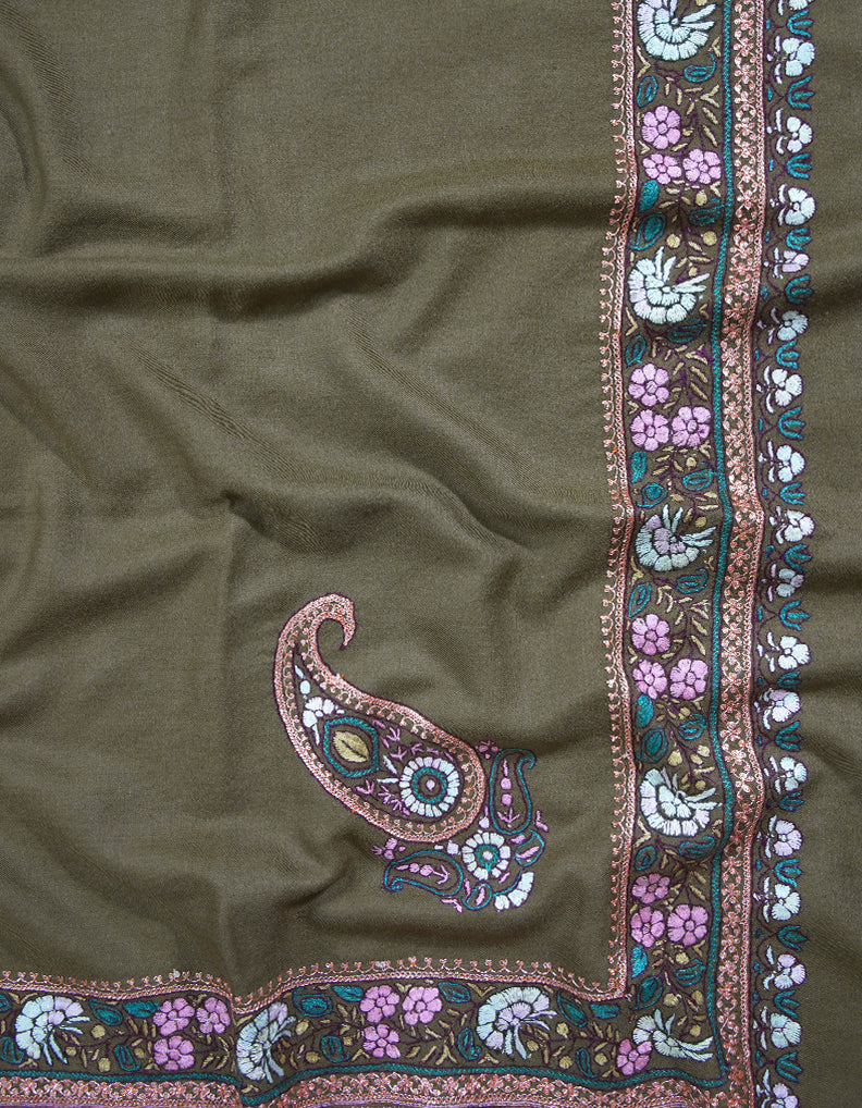 coffee brown embroidery pashmina shawl 8916