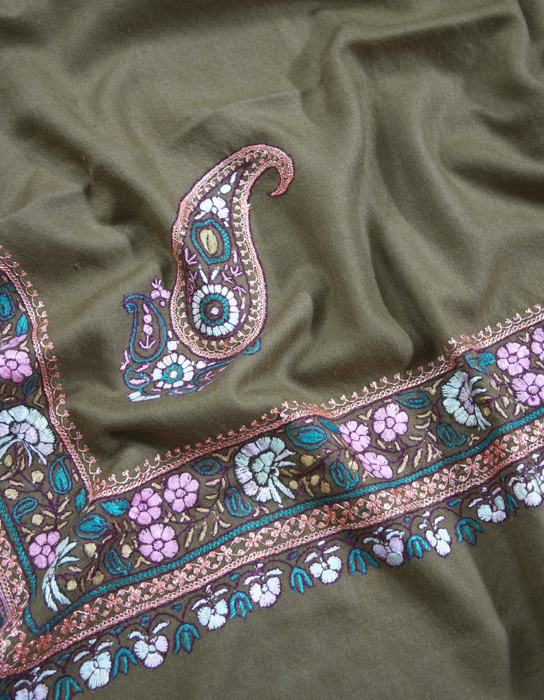 coffee brown embroidery pashmina shawl 8916