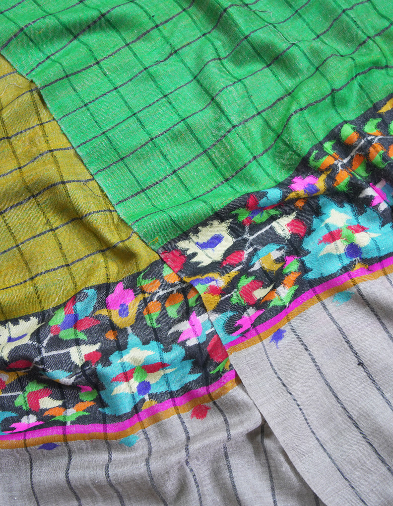 yellow and green reversible checked kani palla pashmina shawl 8917