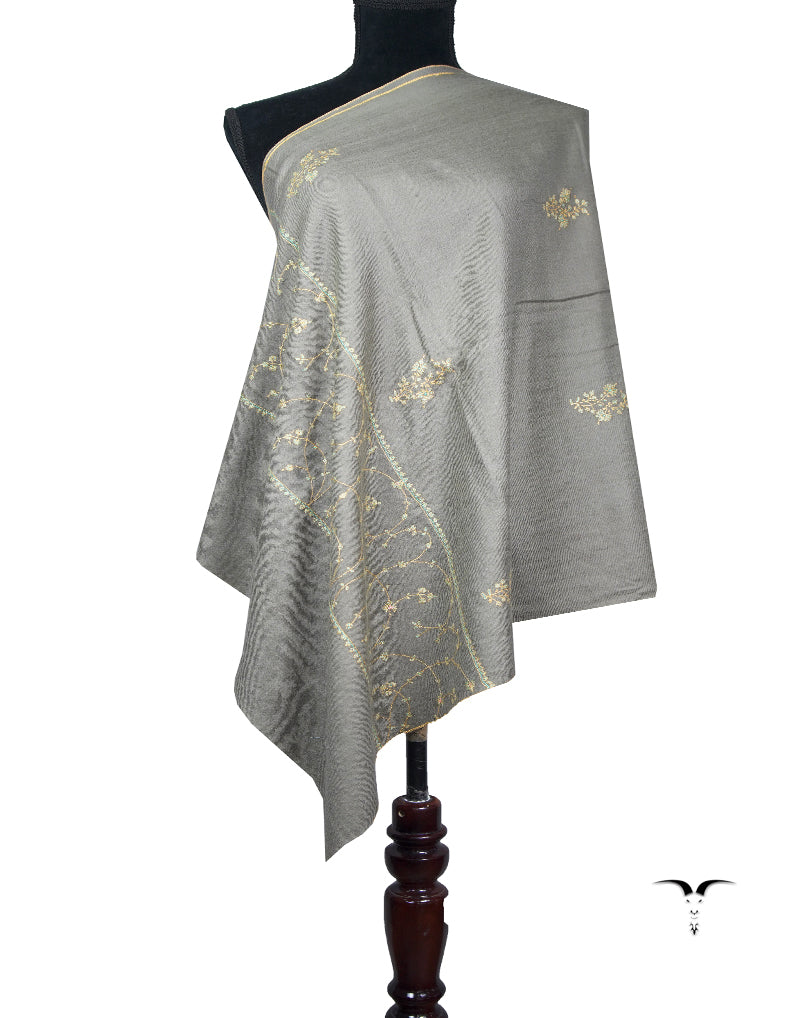 pewter gray butis embroidery pashmina stole 8920