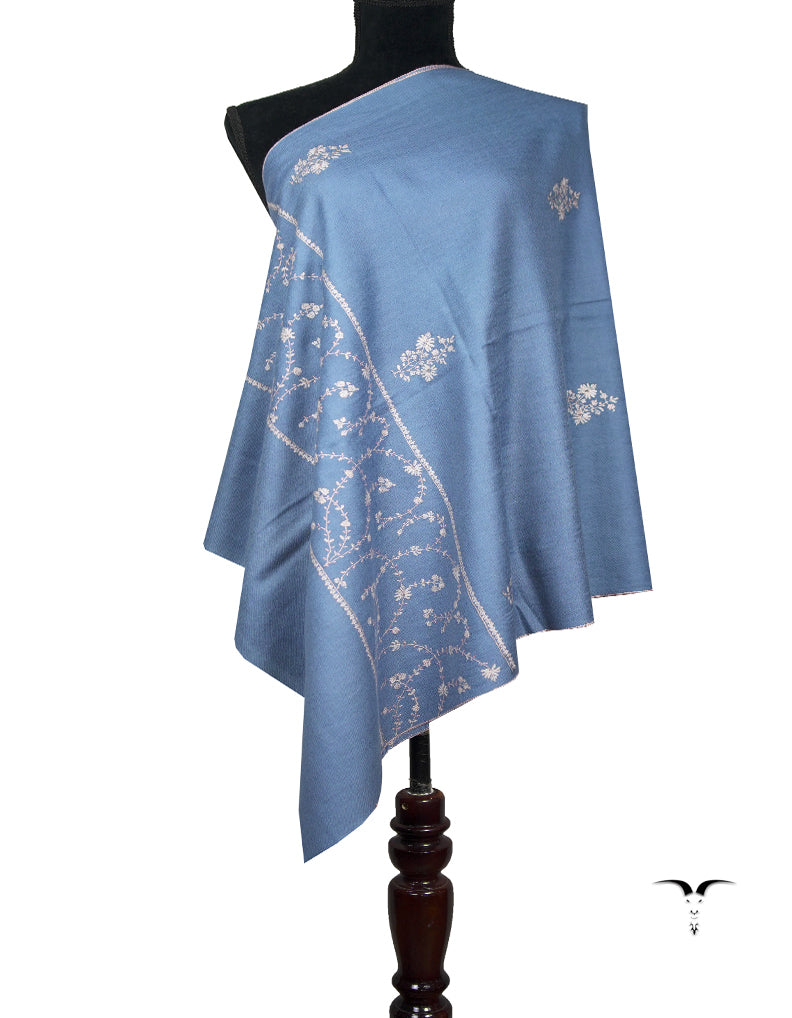 light blue butis embroidery pashmina stole 8924