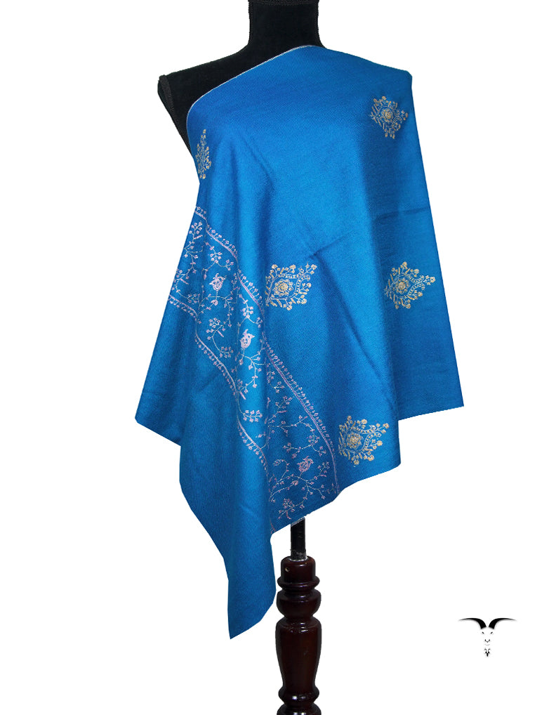 light prussian blue butis embroidery pashmina stole 8927