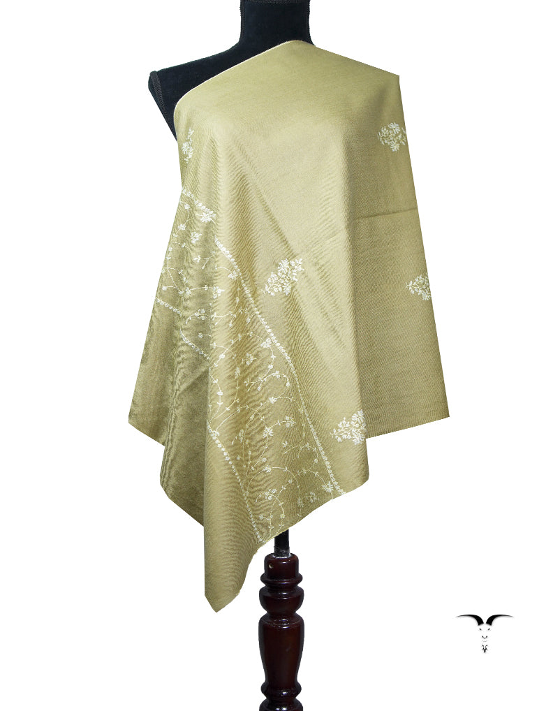 light biscuit golden butis embroidery pashmina stole 8930