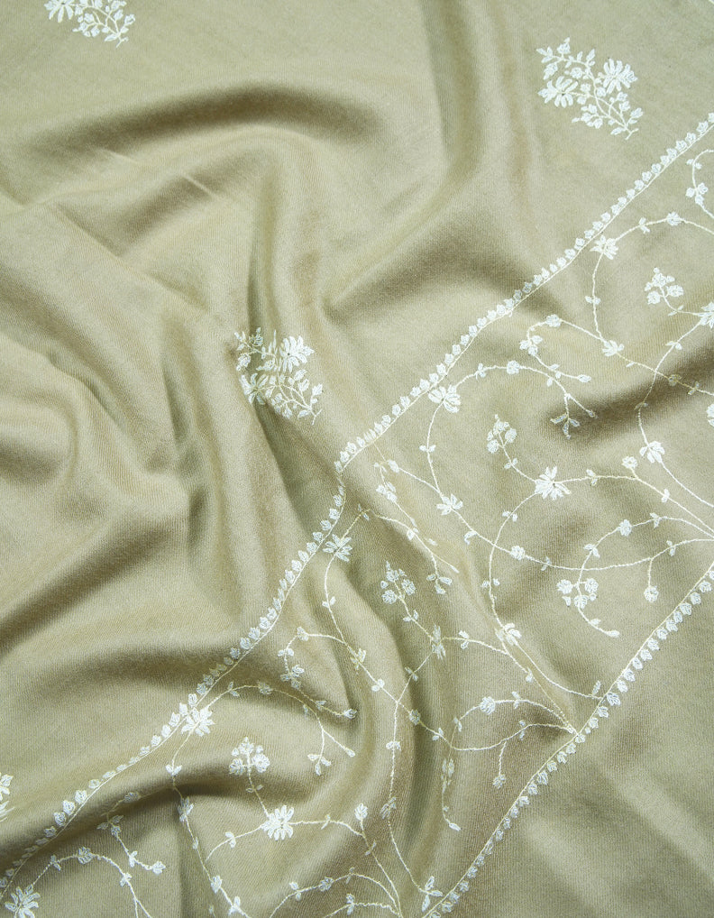 light biscuit golden butis embroidery pashmina stole 8930