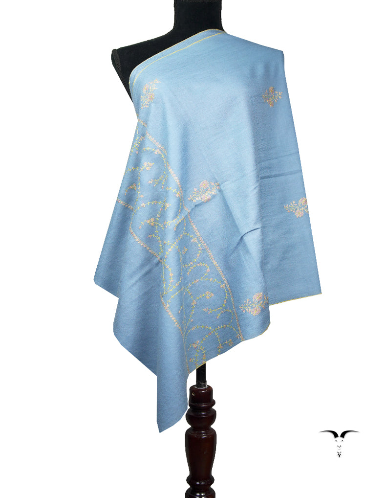 light cornflower blue butis embroidery pashmina stole 8932