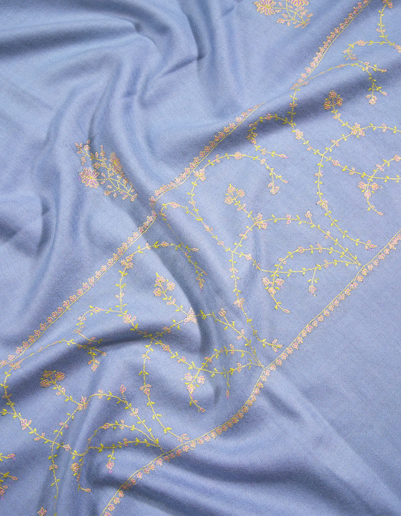 light cornflower blue butis embroidery pashmina stole 8932