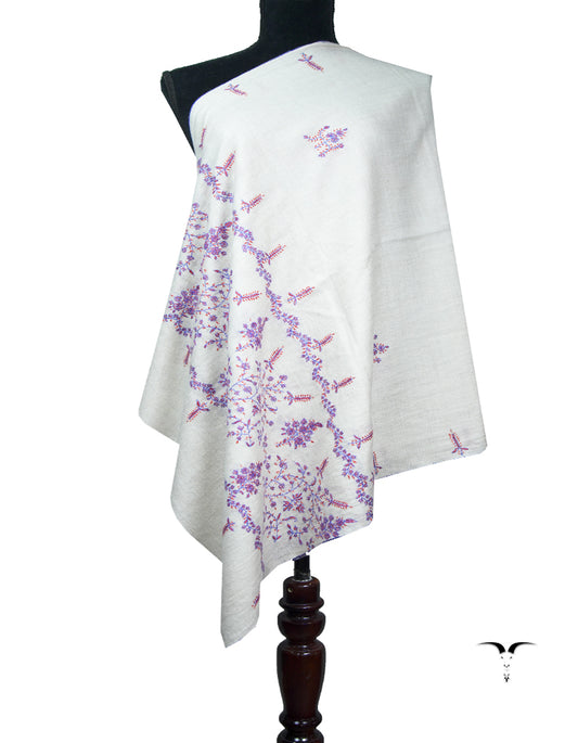 white embroidery pashmina stole 8933