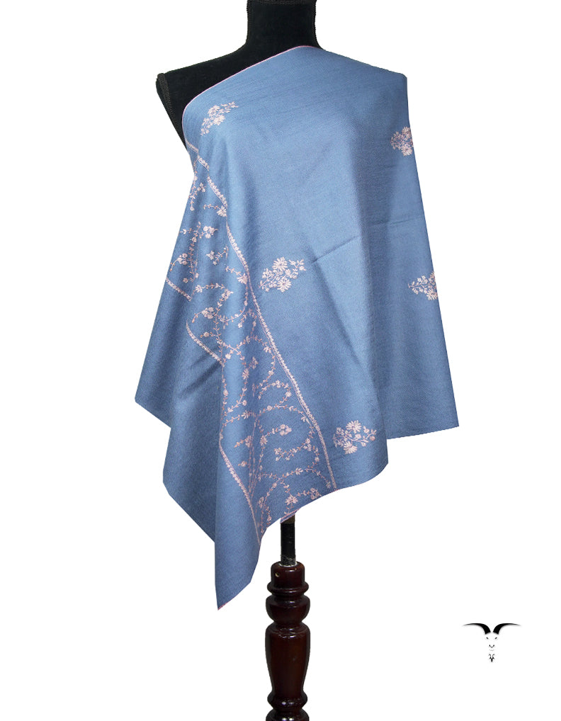 pigeon blue butis embroidery pashmina stole 8934