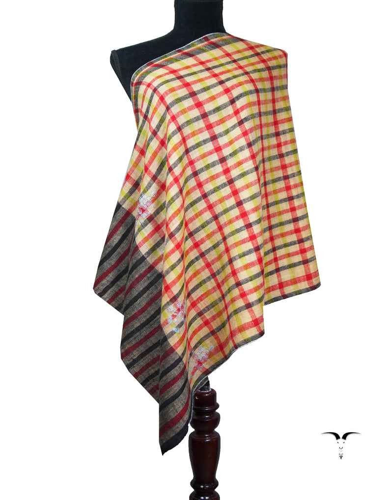 multi-coloured checked and striped embroidery pashmina stole 8935