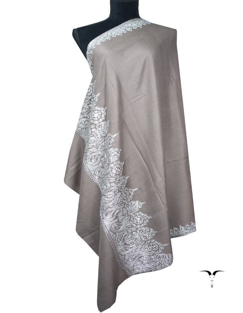 stone gray tilla embroidery pashmina shawl 8949