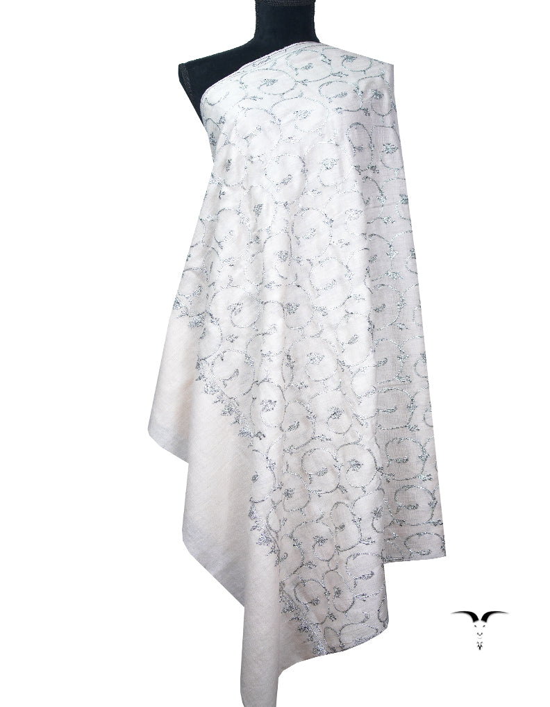 off-white tilla jaali embroidery pashmina shawl 8950