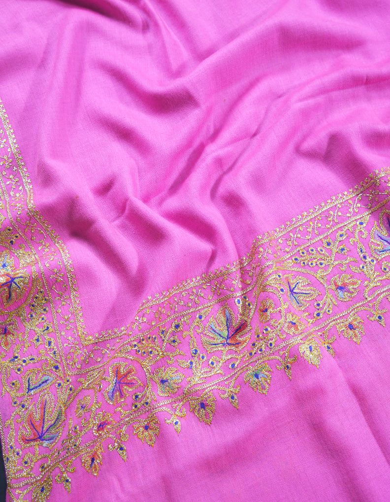 rose pink tilla embroidery pashmina shawl 8953