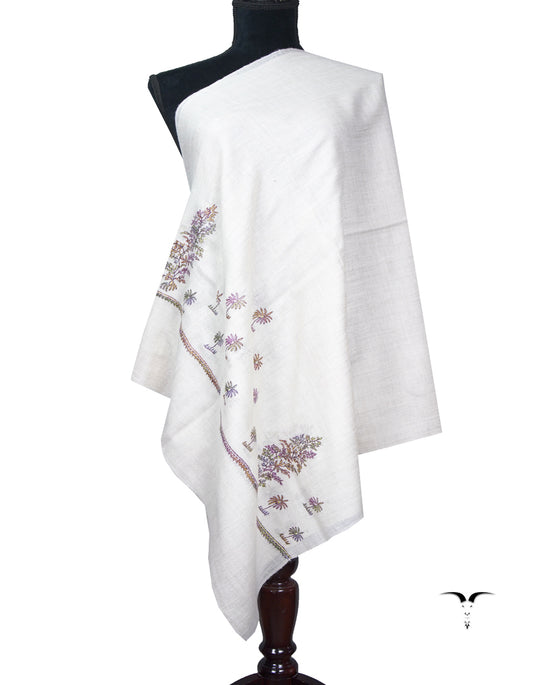 pure white butis embroidery pashmina stole 8958