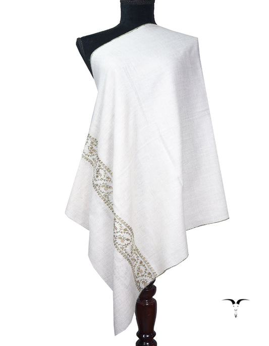 pure white embroidery pashmina stole 8966