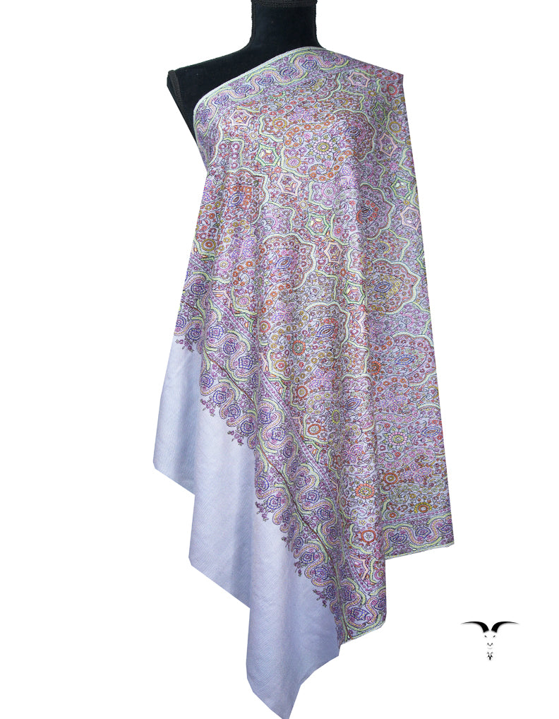 light pigeon blue jamma embroidery pashmina shawl 8979