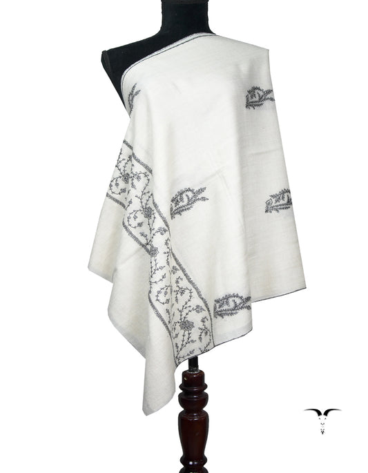 white butis embroidery pashmina stole 8987