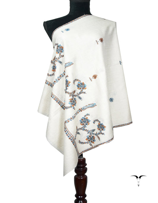 pure white butis embroidery pashmina stole 9004