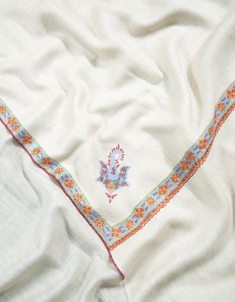 pure white XL embroidery pashmina shawl 9015