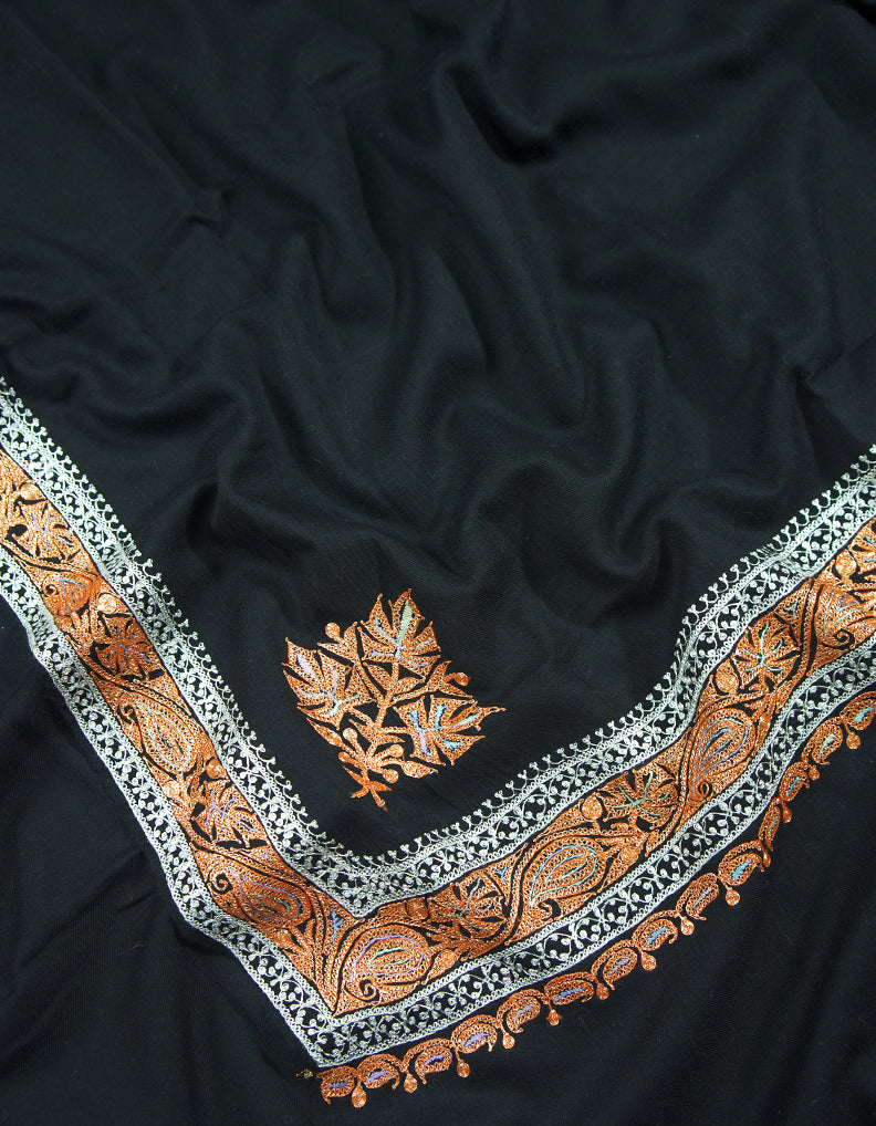 cold black XL tilla embroidery pashmina shawl 9022