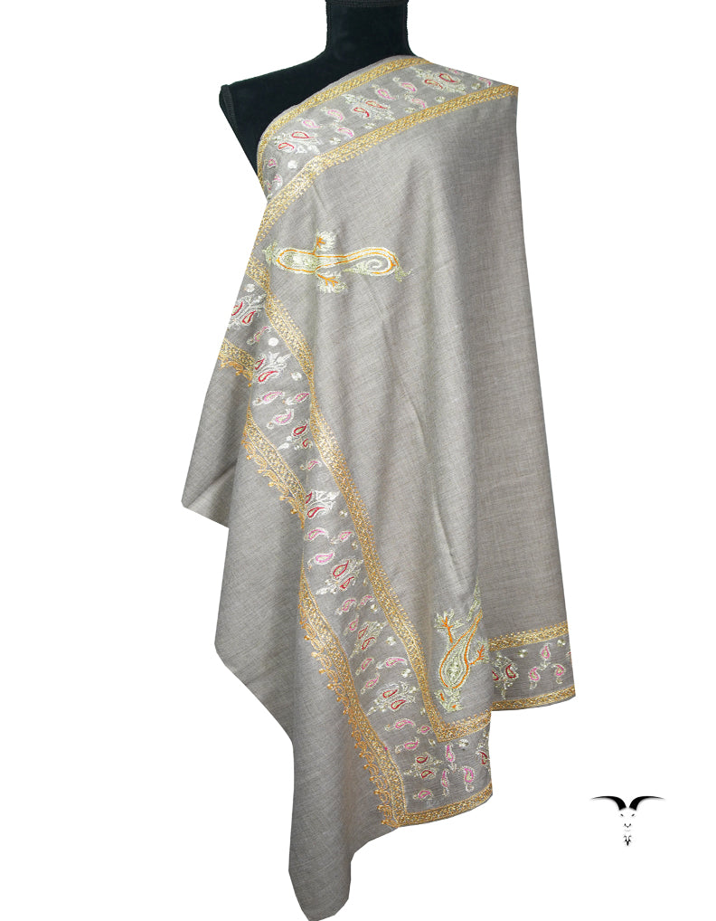 natural tilla embroidery pashmina shawl 9029